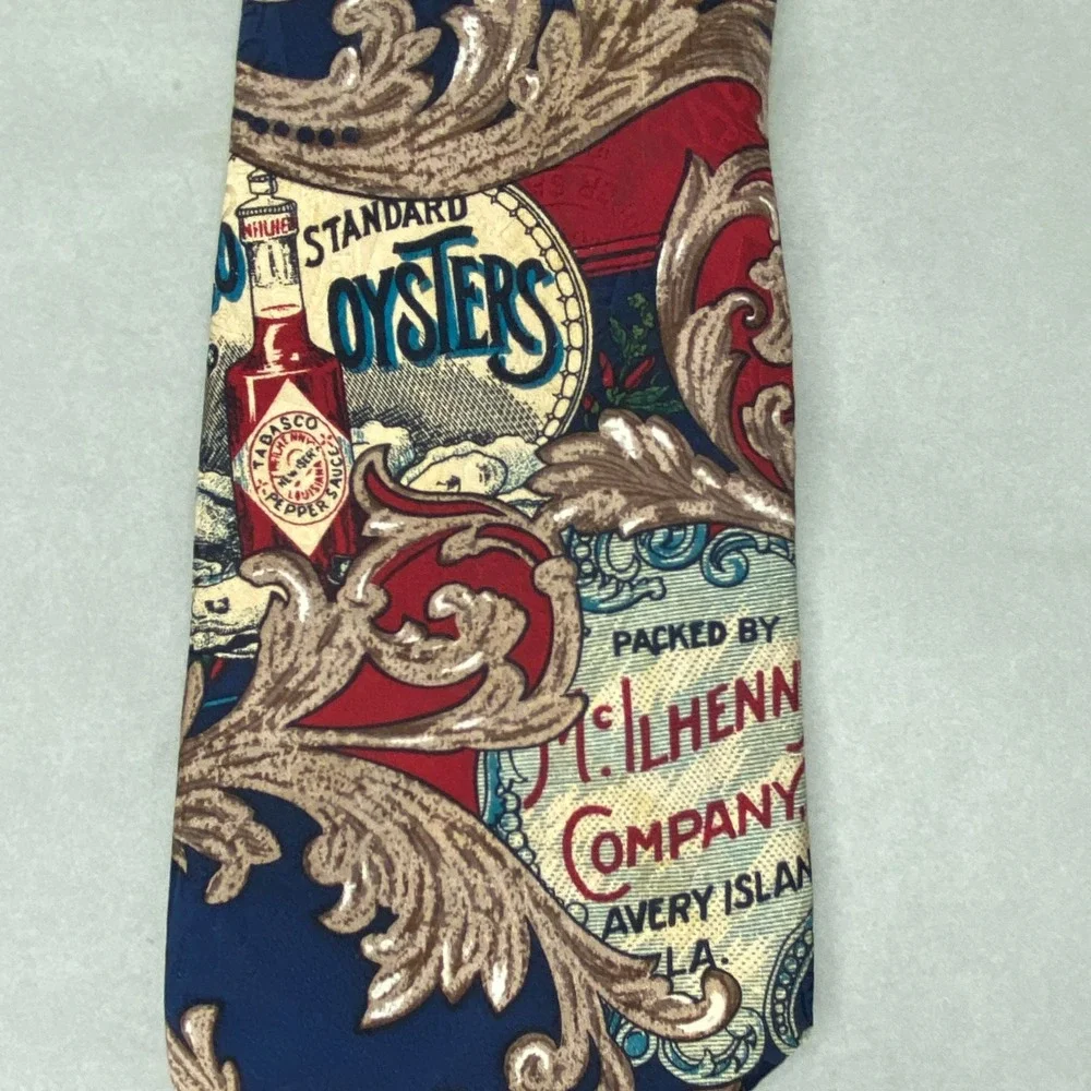 VTG Tabasco Necktie Mens Hot Sauce Silk Avery Island Oysters‎ 58x4